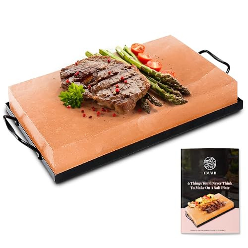 UMAID Himalayan Salt Block Cooking Plate 12x8x1.5 for Cooking, Grilling, Cutting and Serving, Food Grade Rock Salt Stone with Steel Tray & Recipe Pamphlet Unique Gifts for Men, Women, Chefs & Cooks | Amazon (US)
