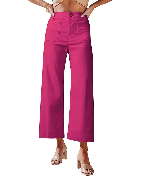 miduo Womens High Waisted Cropped Wide Leg Stretchy Straight Pants Trousers with Pockets | Amazon (US)