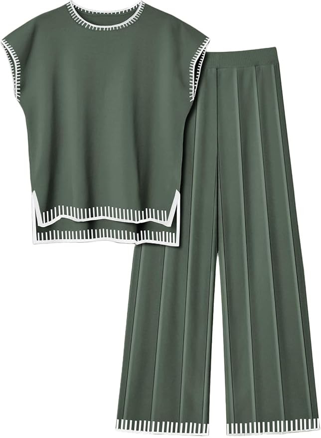 Ekouaer Womens Matching Sets Knit Sweater Sets 2 Pieces Outfits Pullover Tops Wide Legs Pants Lou... | Amazon (US)