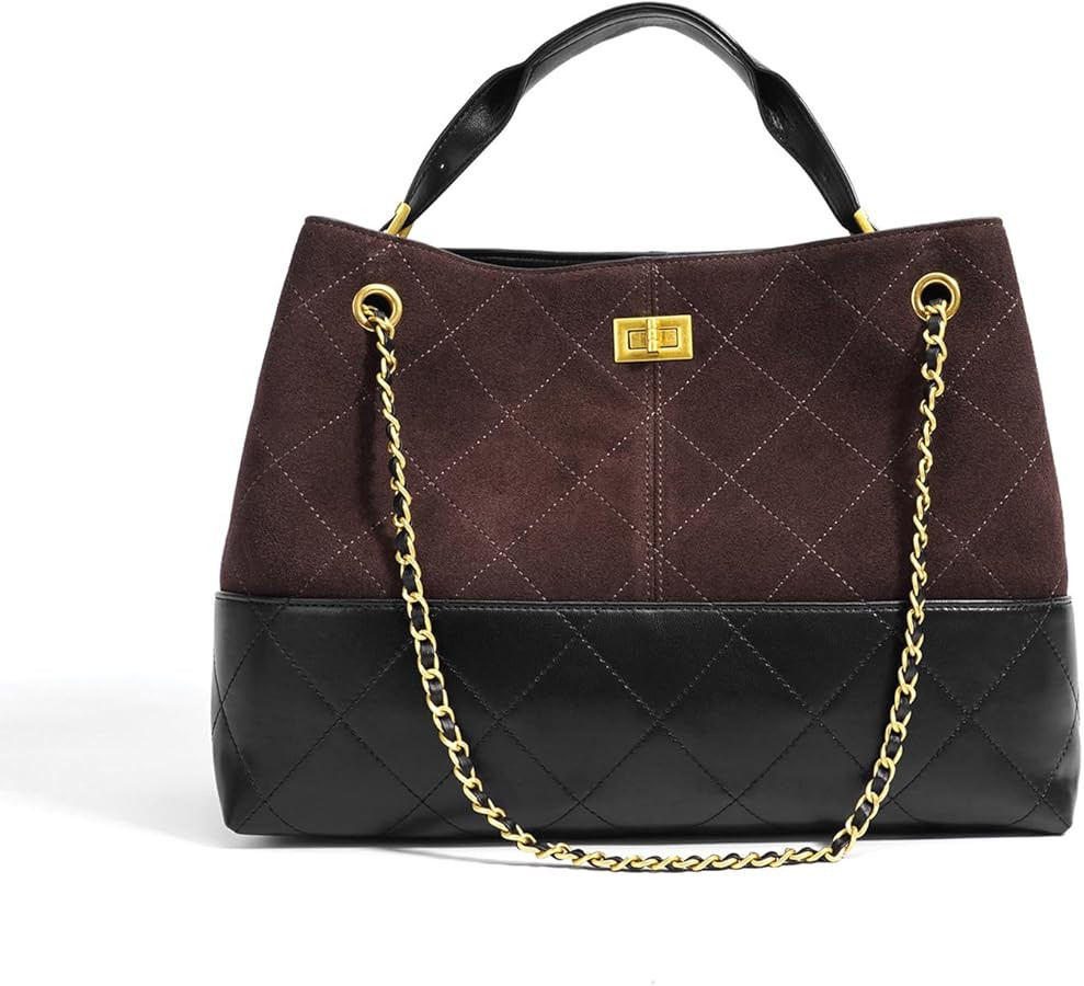 Genuine Leather Designer Bucket Tote Bag for Women, Suede Hobo Handbag, Slouchy Shoulder Bag with... | Amazon (US)