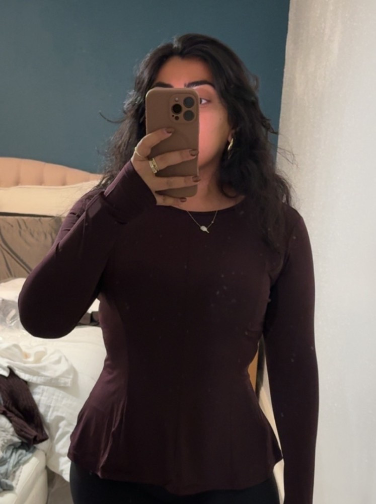 Flattering mesh peplum top and brown blazer! 

#LTKFindsUnder50 #LTKFallSale #LTKMidsize