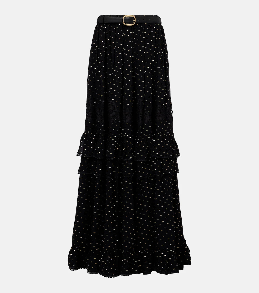 Lace-trimmed polka-dot chiffon maxi skirt | Mytheresa (US/CA)