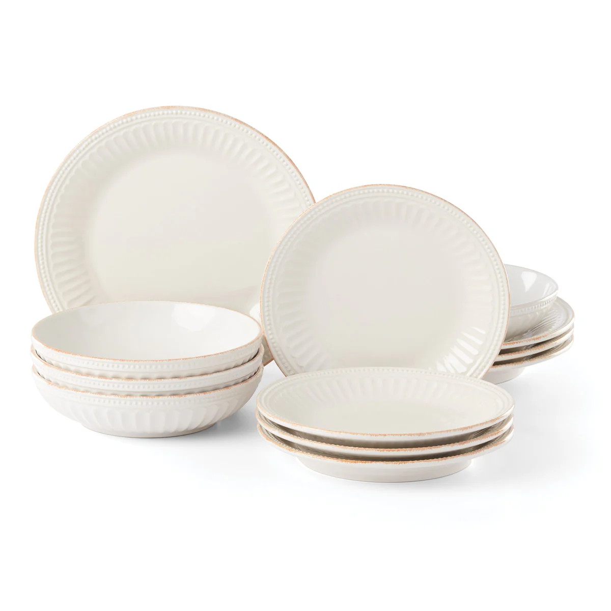 French Perle Groove White 12-Piece Dinnerware Set | Lenox