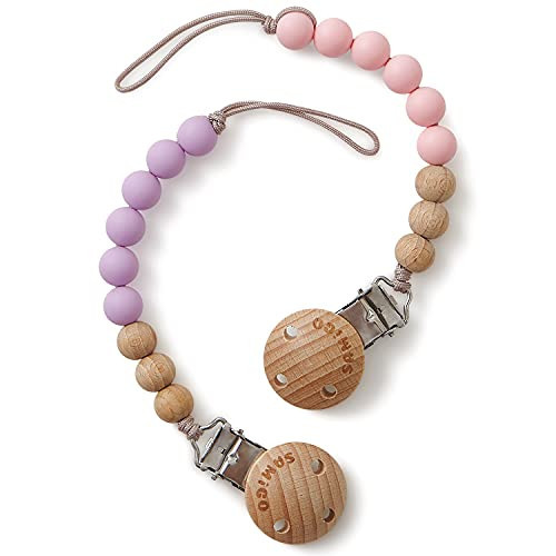 SAMiGO Pacifier Clips for Baby Girls Silicone Paci Holders Binky Clips - 2 Pack | Amazon (US)