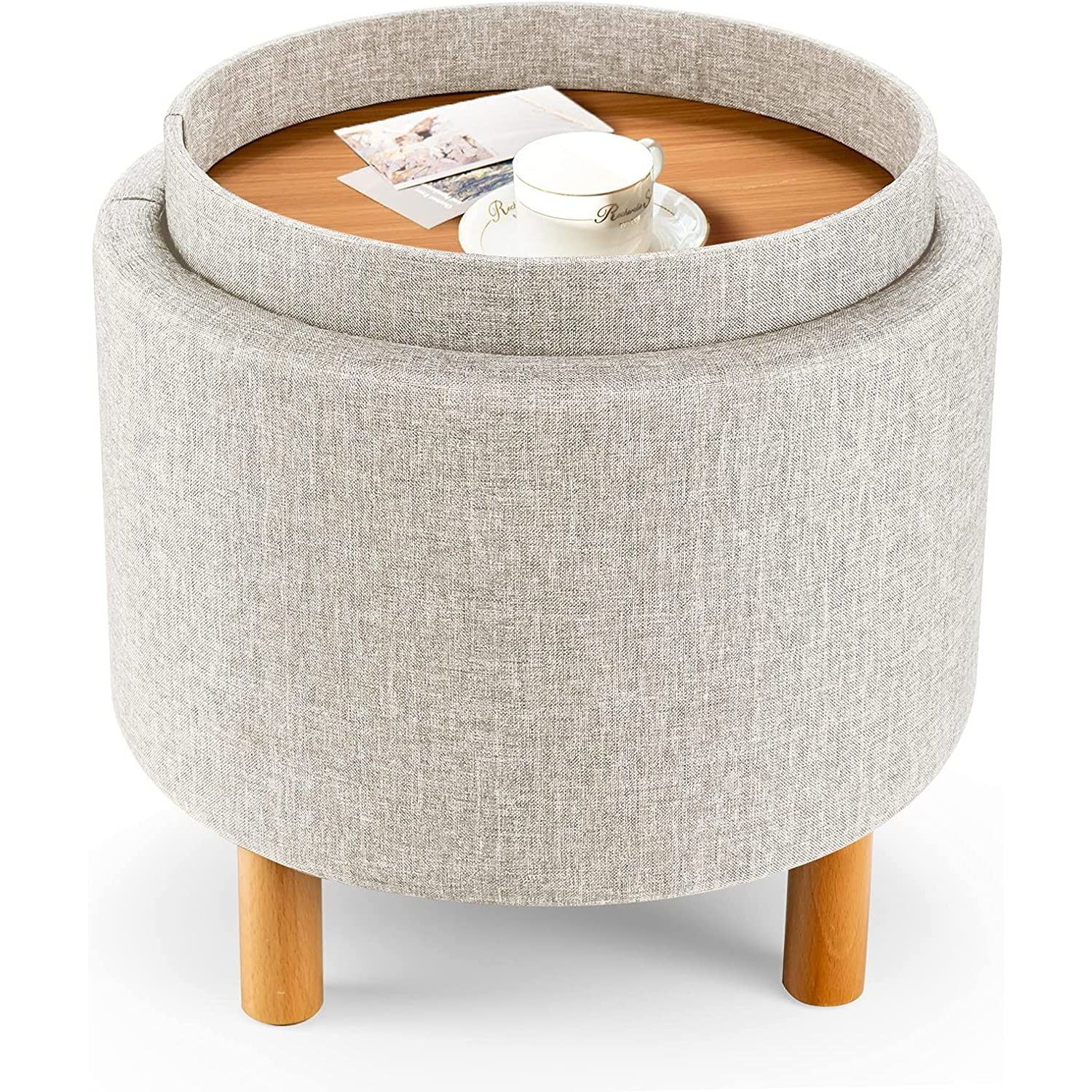 Bilot Round Storage Ottoman with Tray, Accent Storage Footstool w/ Soft Padding, Fabric Sitting S... | Walmart (US)