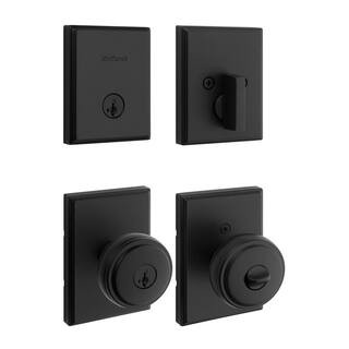 Sora Matte Black Keyed Entry 2.19 in. Door Knob and Single Cylinder Deadbolt Combo Pack Featuring... | The Home Depot