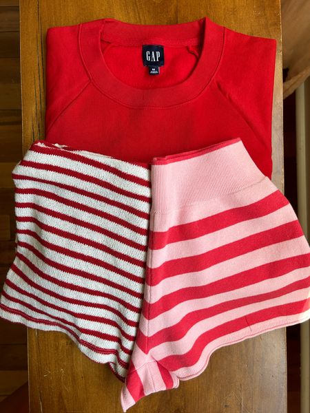 My favorite Gap sweatshirt and 2 shorts I would pair it with! The red stripe are old Zara