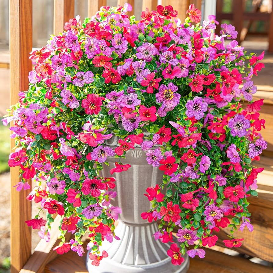 Artificial Faux Hanging Flowers Plants for Outdoor Decor, 2 PCS Outside Fake Silk Violets with Eu... | Amazon (US)
