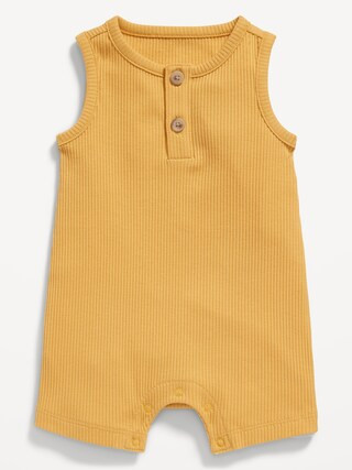 Unisex Sleeveless Rib-Knit Henley Romper for Baby | Old Navy (US)