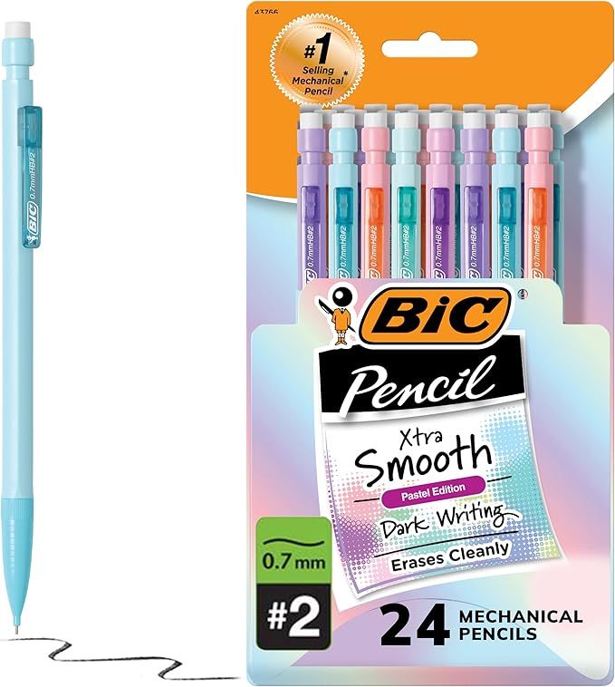 BIC Xtra-Smooth Pastel Mechanical Pencils with Erasers, Medium Point (0.7mm), 24-Count Pack, Bulk... | Amazon (US)