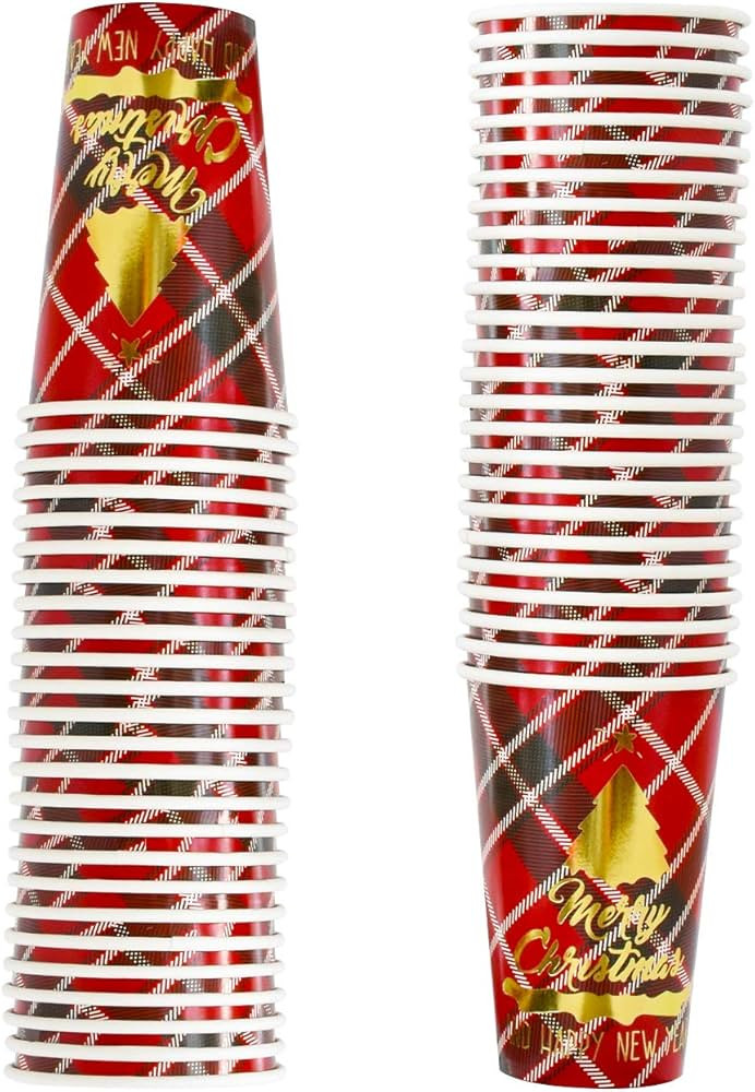 Gatherfun Christmas Disposable Cups Party Supplies Red and Black Plaid Paper Cups for Merry Chris... | Amazon (US)