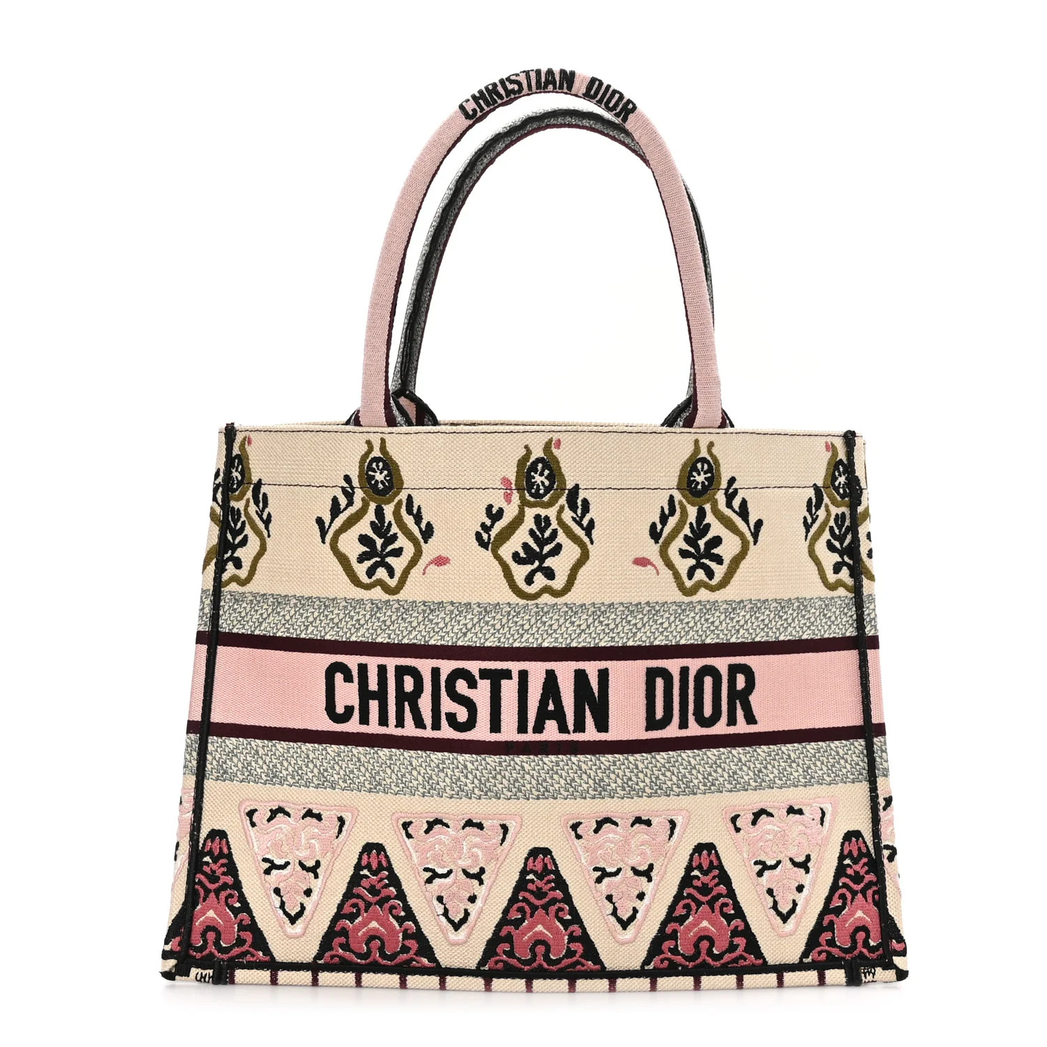 Canvas Embroidered Geometric Medium Book Tote Multicolor | FASHIONPHILE (US)