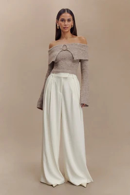 Jacqueline Pleated Wide Leg Pants / Ivory | MESHKI | L | Meshki UK