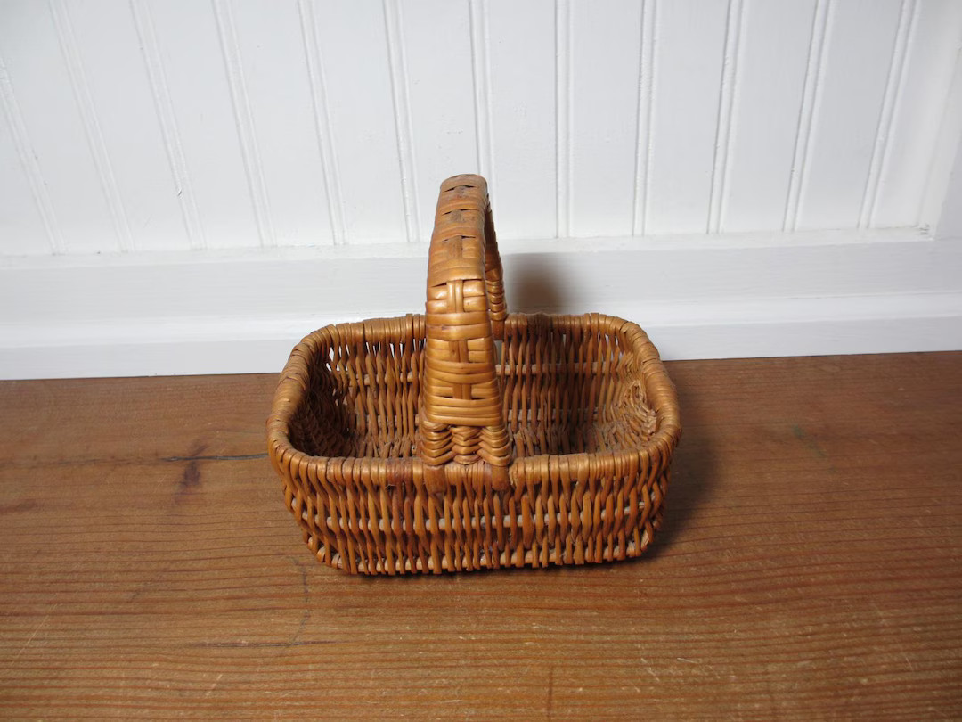 Small Vintage Wicker Rectangular Woven Basket, 6" X 4 1/4" 023HD - Etsy | Etsy (US)