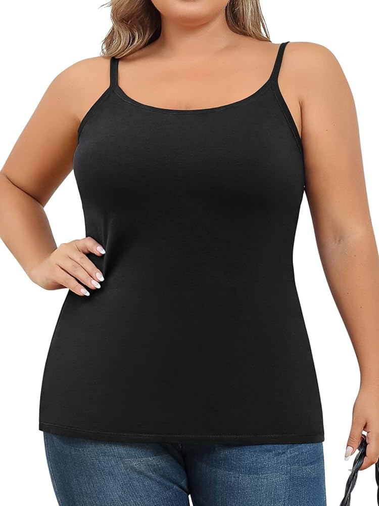 V FOR CITY Plus Size Camisole for Women with Shelf Bra Adjustable Spaghetti Strap Cami Tank Top C... | Amazon (US)