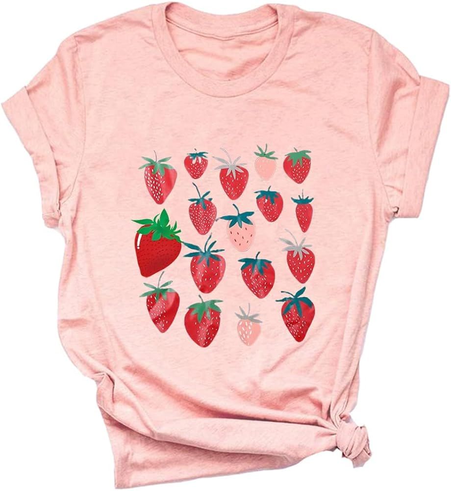 Women Strawberry Cute Graphic T Shirts Fruit Shirts Strawberries Print Cottagecore Clothing Tshir... | Amazon (US)