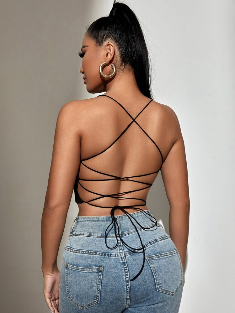 Backless lace crop top | SHEIN