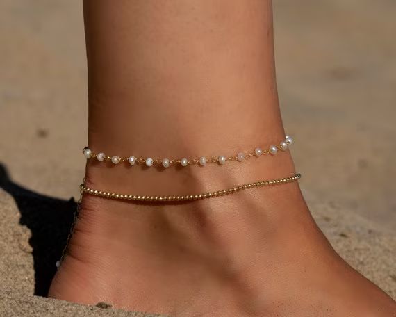 Freshwater Pearl Anklet Gold Pearl Ankle Bracelet Gold | Etsy Canada | Etsy (CAD)
