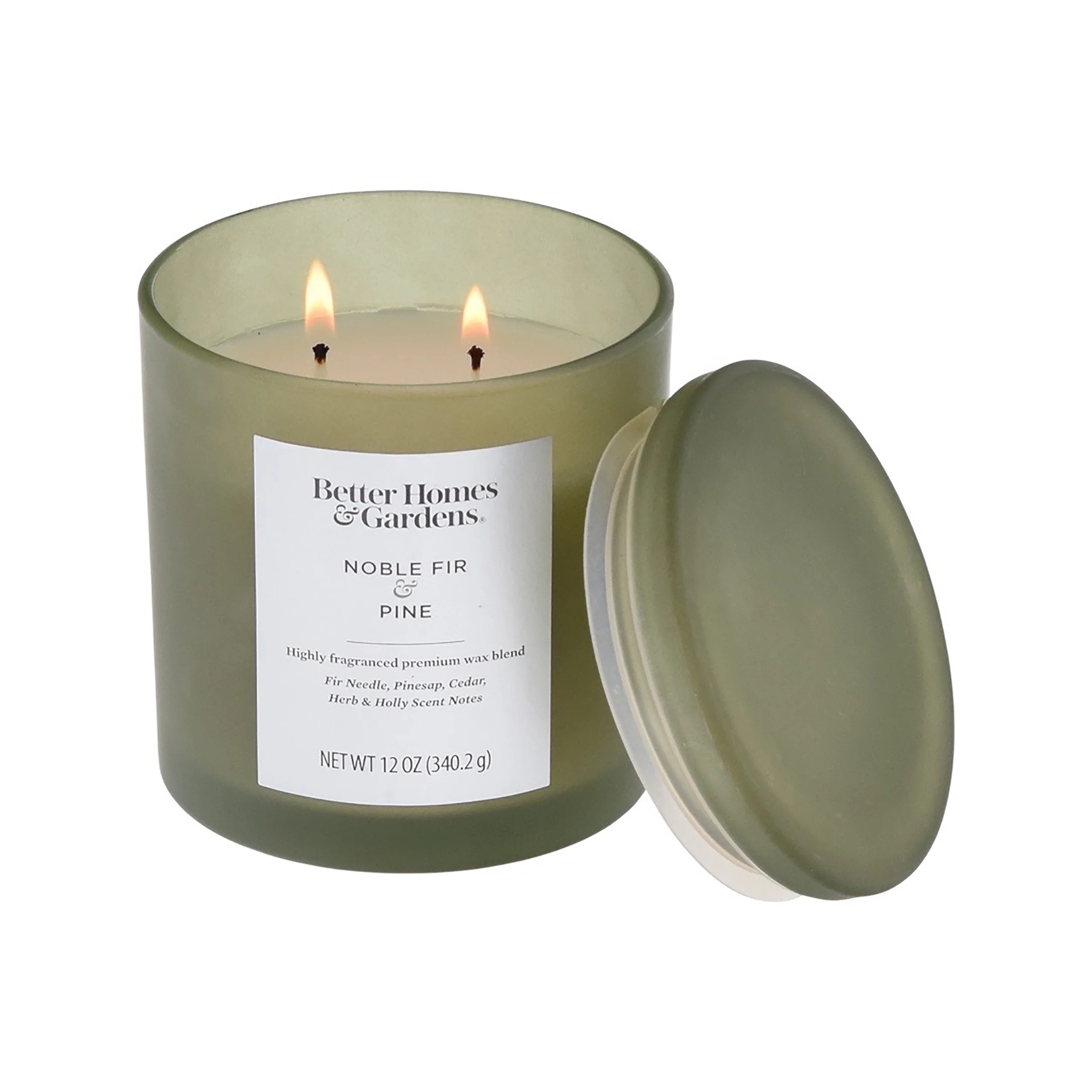 Better Homes & Gardens 12oz Noble Fir & Pine Scented 2-Wick Jar Candle with Glass Lid - Walmart.c... | Walmart (US)