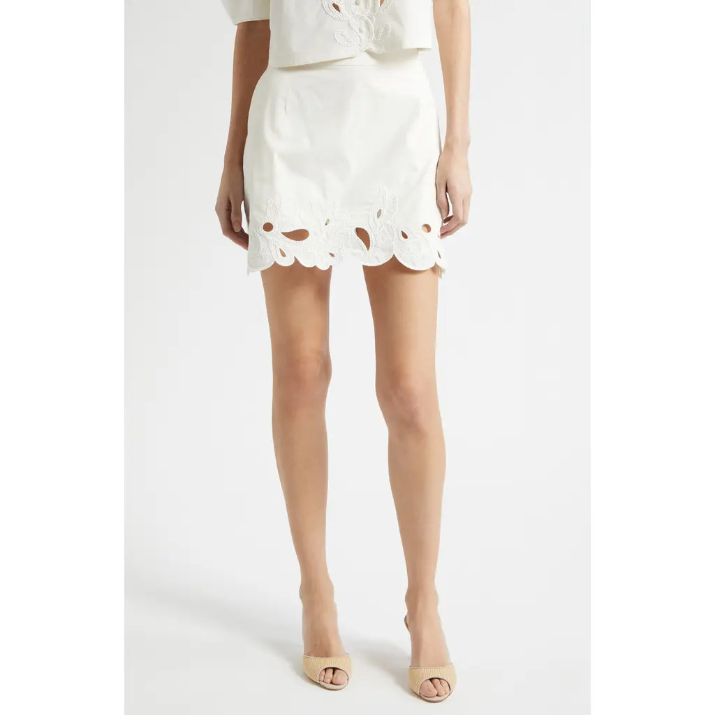 Cinq à Sept Paisley Bloom Embroidered Miniskirt in Cream/white at Nordstrom, Size 12 | Nordstrom