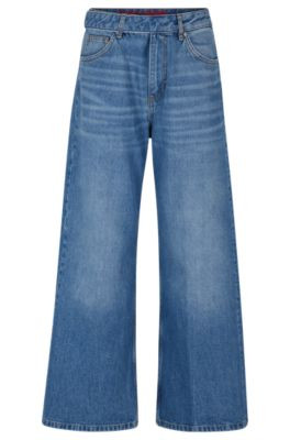 Oversize-fit wide-leg jeans in mid-blue denim- Blue Women's Jeans size 27/32 | Hugo Boss (US)