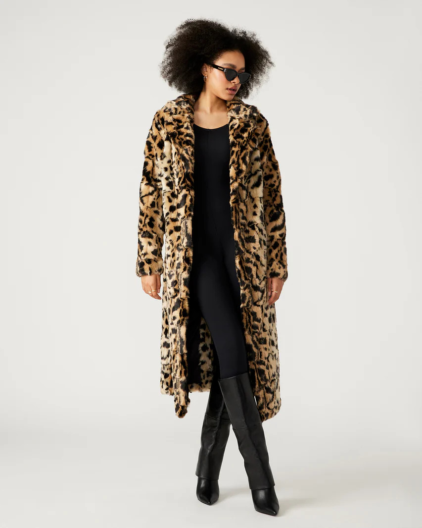 LONG SONG Coat Leopard | Women's Midi Faux Fur Jacket | Steve Madden (US)