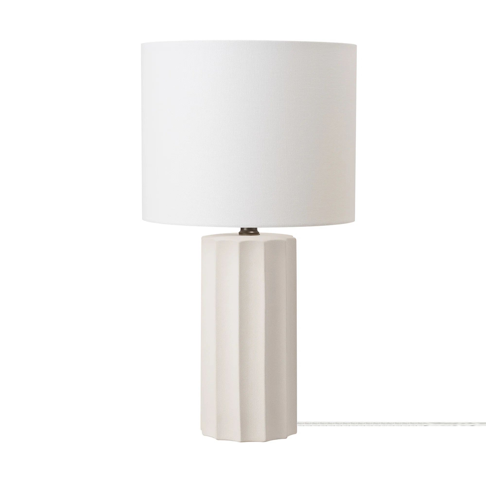 20" Ribbed Concrete Finish Table Lamp with White Linen Shade | Wayfair North America