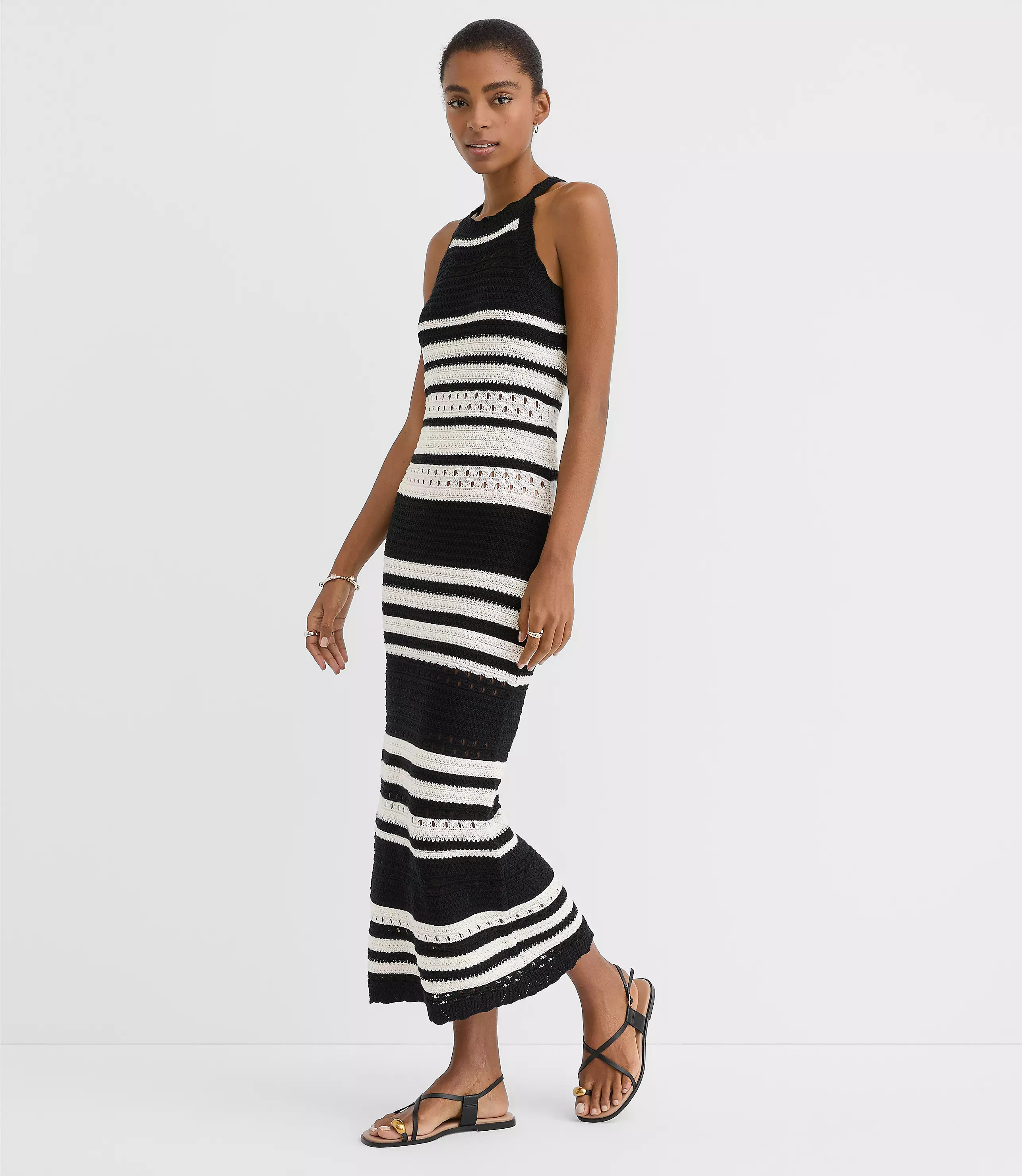LOFT Beach Striped Crochet Halter Maxi Dress | LOFT