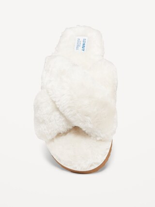Faux-Fur Cross-Front Slippers | Old Navy (US)