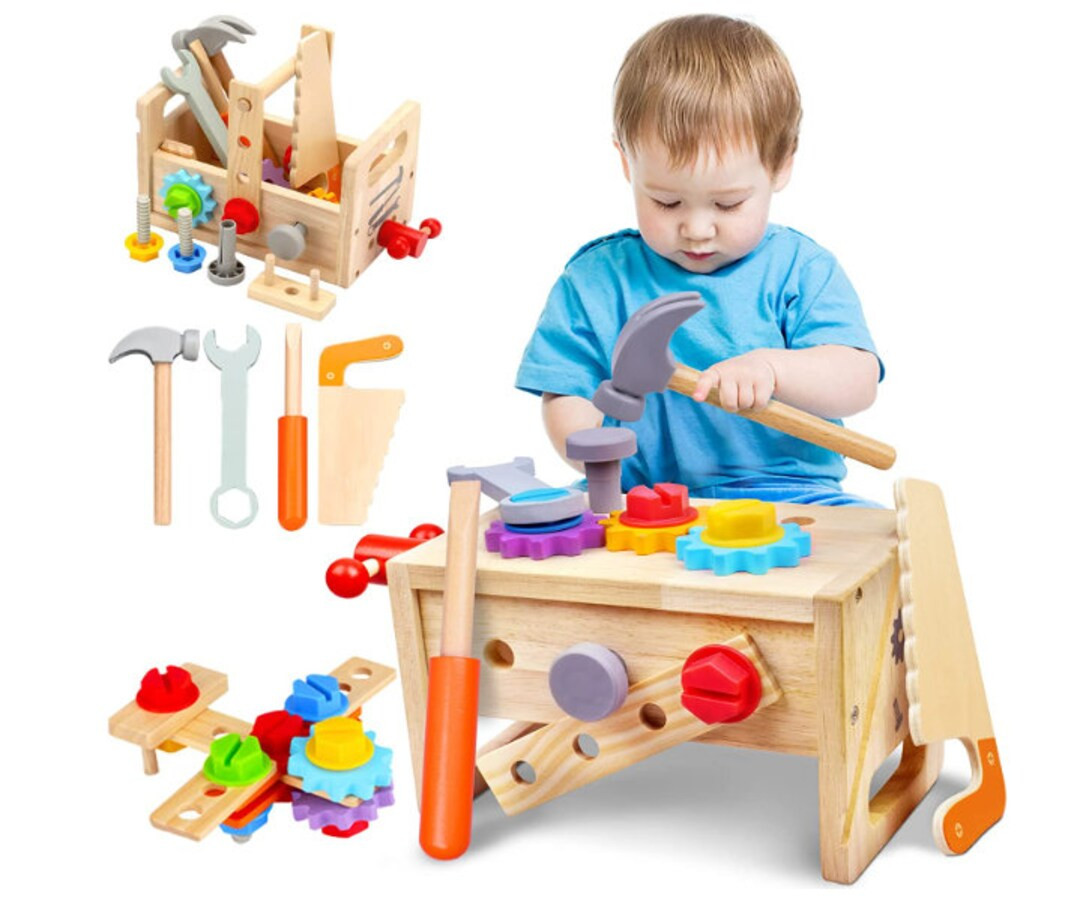 29 Pieces Wooden Toddler Tool Set With Tool Box Kids Tool Set - Etsy | Etsy (US)