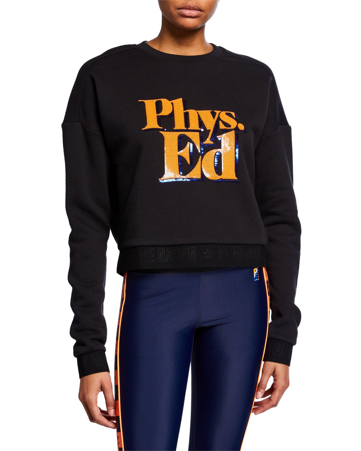 Feature Sequined Graphic Cropped Sweatshirt | Neiman Marcus
