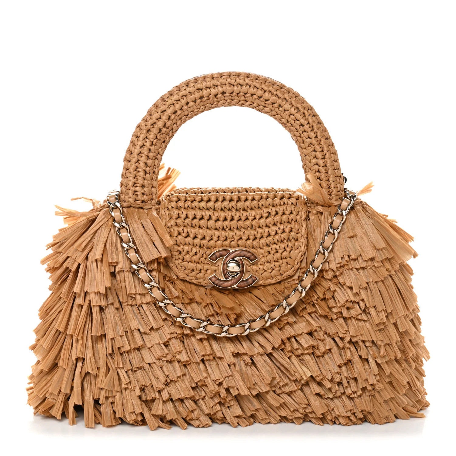 Raffia Fringe Nano Kelly Shopper Dark Beige | FASHIONPHILE (US)