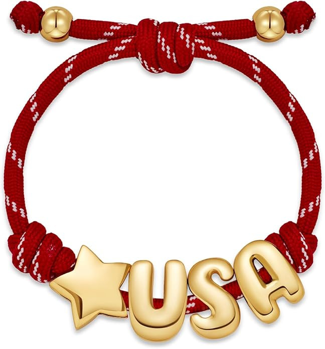 LILIE&WHITE 250 Anniversary USA Bracelet for Women with Inital 4th of July Accessories American B... | Amazon (US)