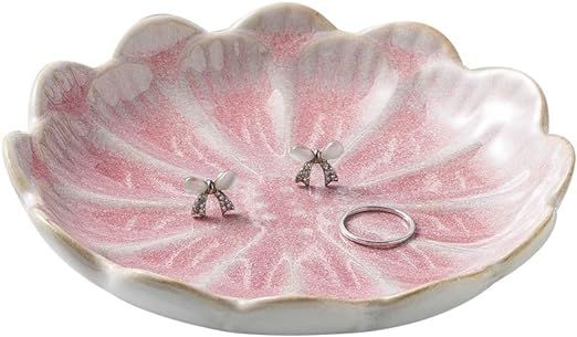 Mecaikru jewelry dish,flower shape ring dish,pink earring tray,cute jewelry holder,key bowl,suita... | Amazon (US)