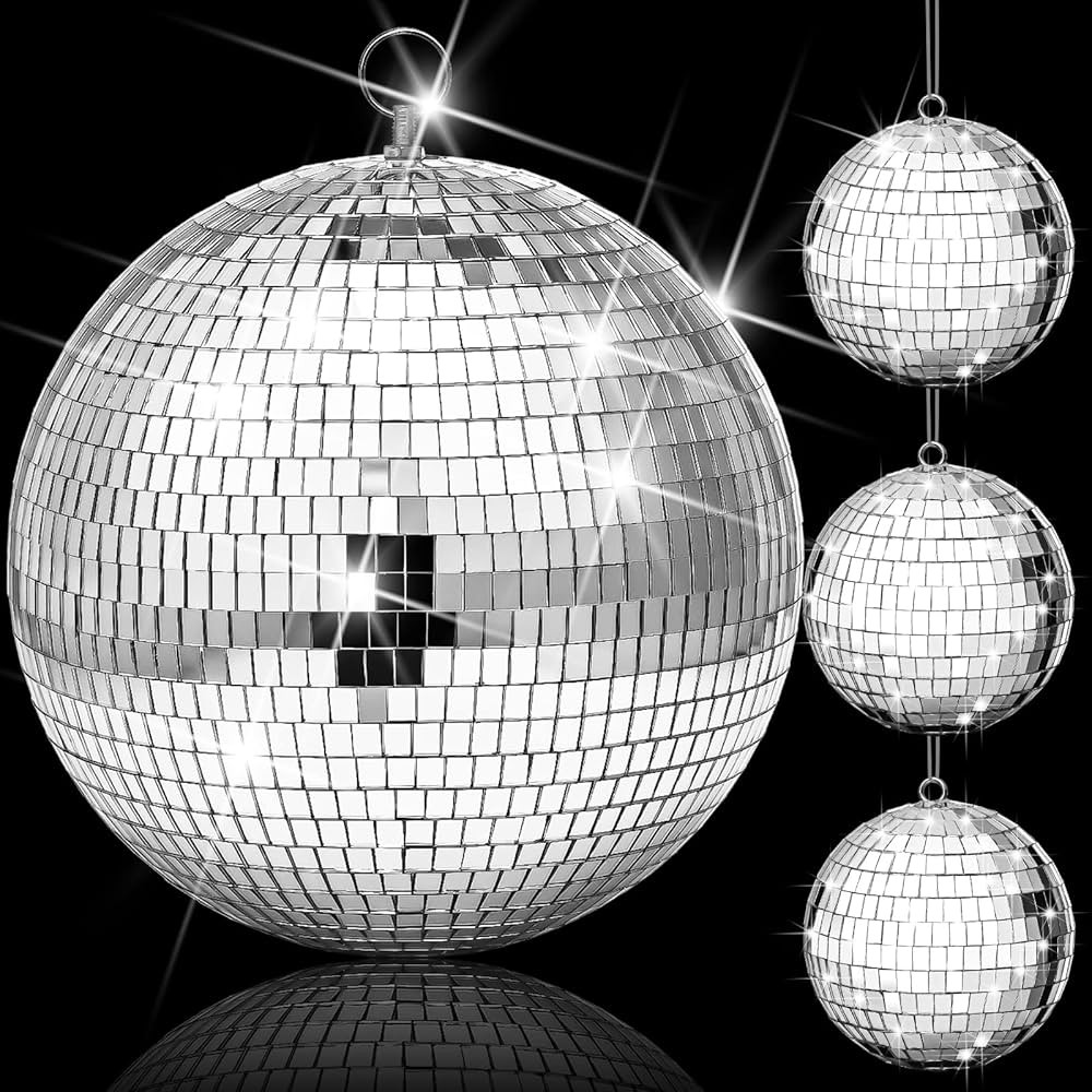 4 Pack Large Disco Ball Silver Hanging Disco Balls Reflective Mirror Ball Ornament for Party Holi... | Amazon (US)