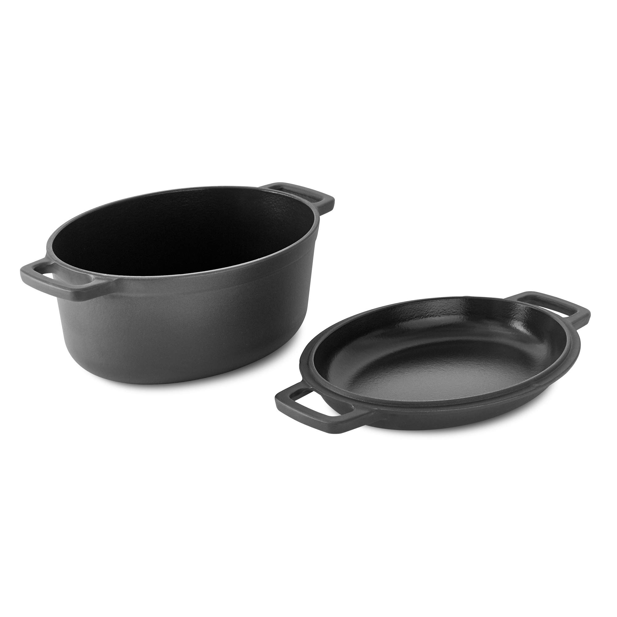 DASH Zakarian by Dash 6 Qt Nonstick Cast Iron Double Dutch Oven, Oval Pot with 2-in-1 Skillet Lid... | Amazon (US)
