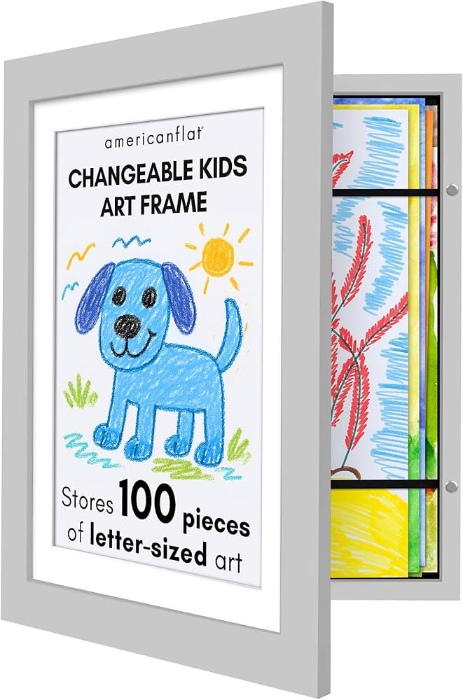 Americanflat Kids Artwork Frame Changeable (Gray) - Magnetic Door Holds 100 Art Pieces - 8.5x11 L... | Amazon (US)