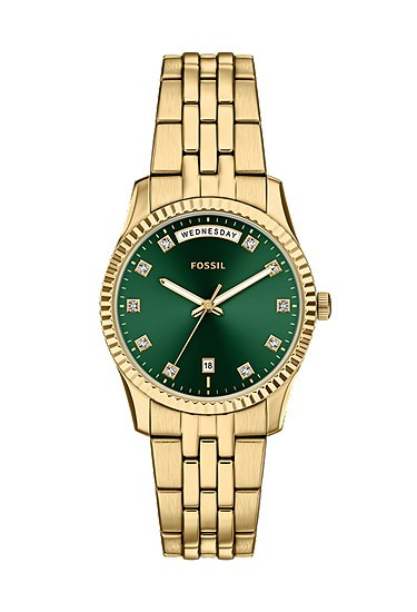 Uhr Scarlette 3-Zeiger-Werk Wochentag Datum Edelstahl goldfarben | Fossil (US)