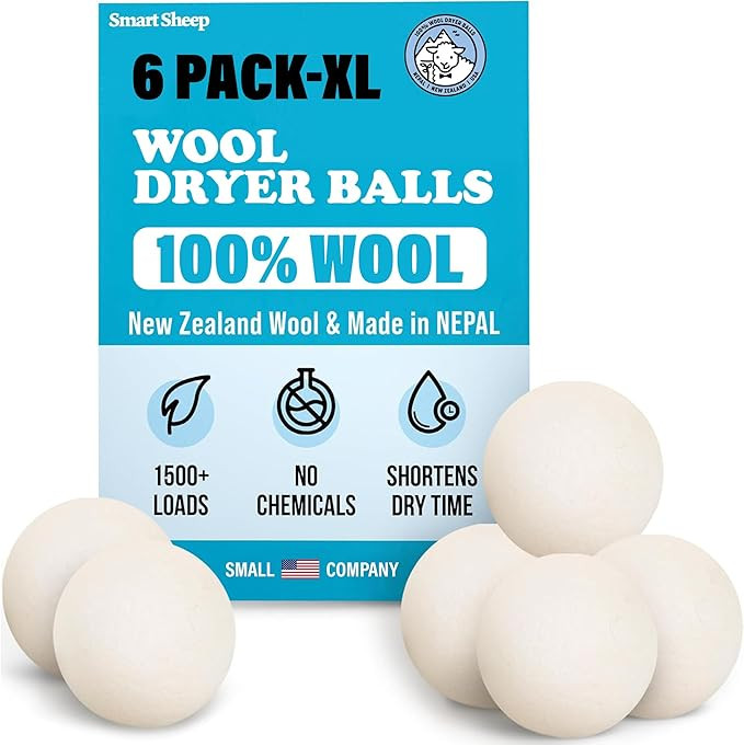 Wool Dryer Balls - Smart Sheep 6-Pack - XL Premium Natural Fabric Softener Award-Winning - Wool B... | Amazon (US)