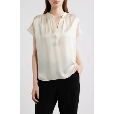 Vince Shirred Detail Silk Top in Del Mar at Nordstrom, Size Xx-Small | Nordstrom