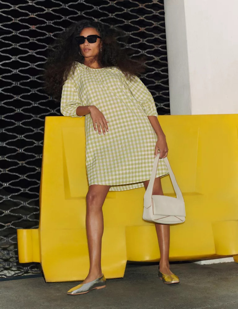Checked Puff Sleeve Mini Smock Dress | Marks & Spencer (UK)