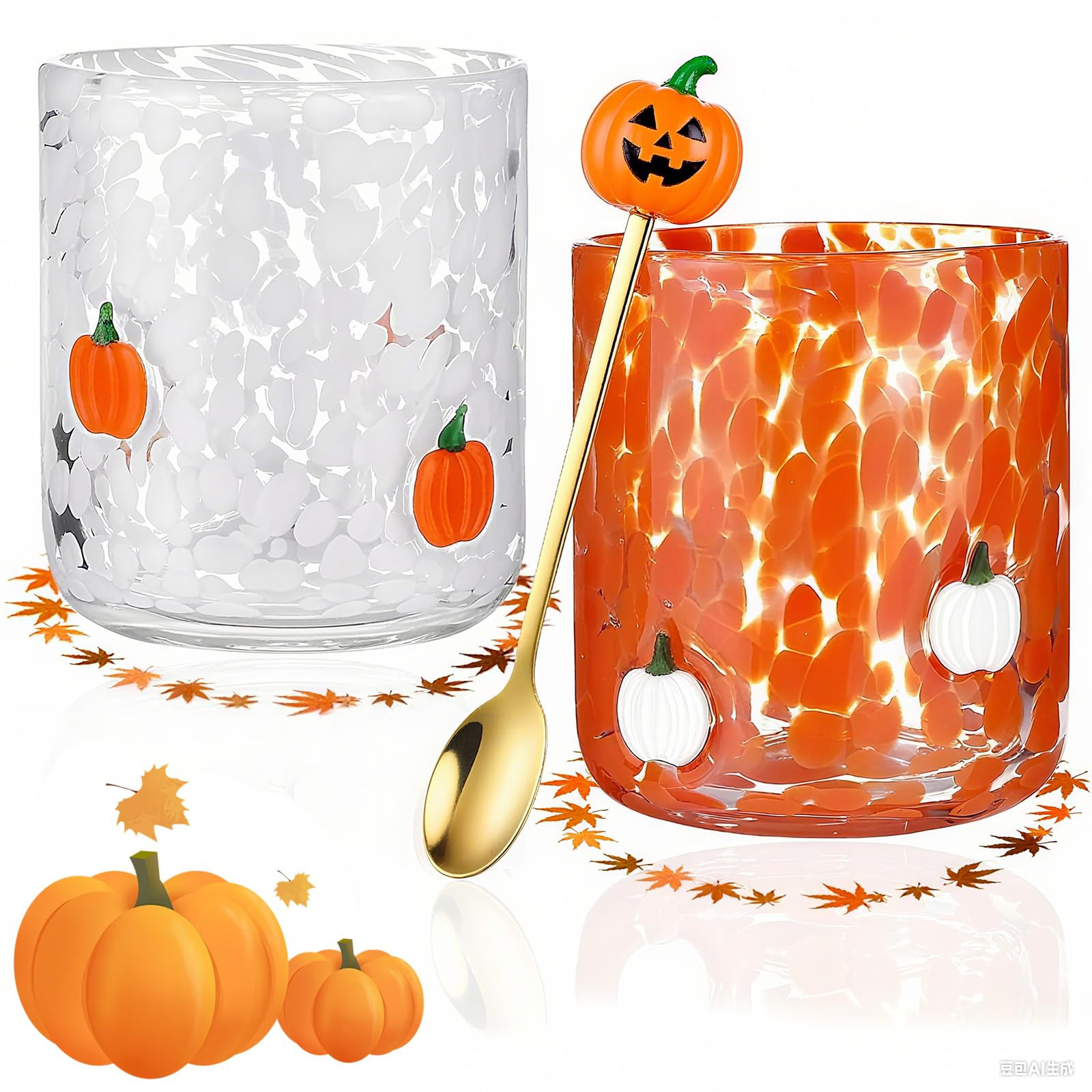 2 Pcs Halloween Icon Juice Glasses, 14oz Icon Stemless Drinking Pumpkin Glasses Set, Stemless Coc... | Amazon (US)
