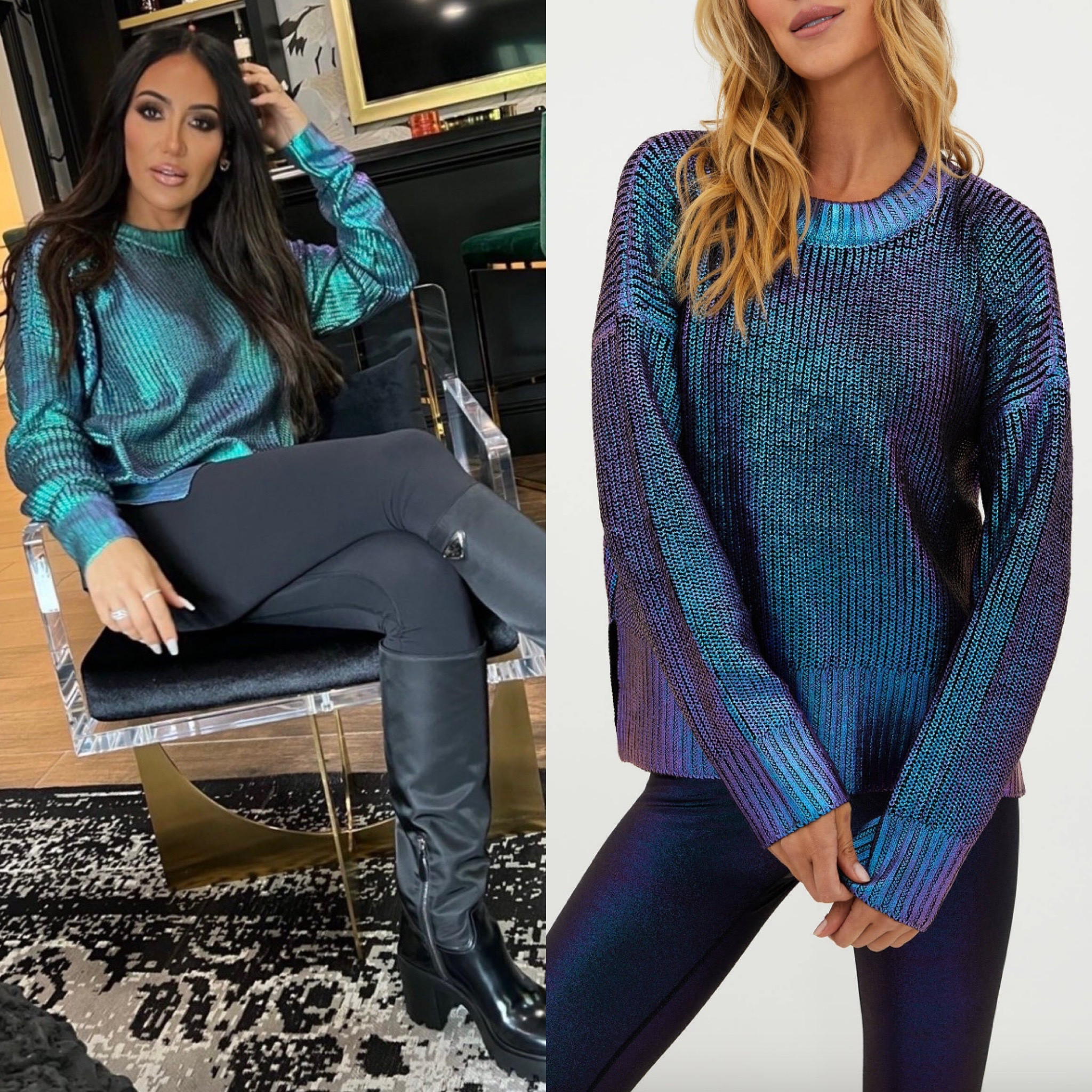 Melissa Gorga’s Blue Metallic Knit Sweater 📸 + Boot Info: @melissagorga