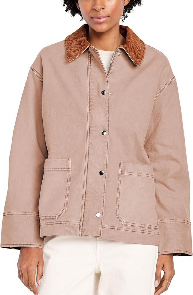 Barn Jackets for Women Trendy Cropped Canvas Jacket Corduroy Contrast Collar Utility Coat 2025 Fa... | Amazon (US)