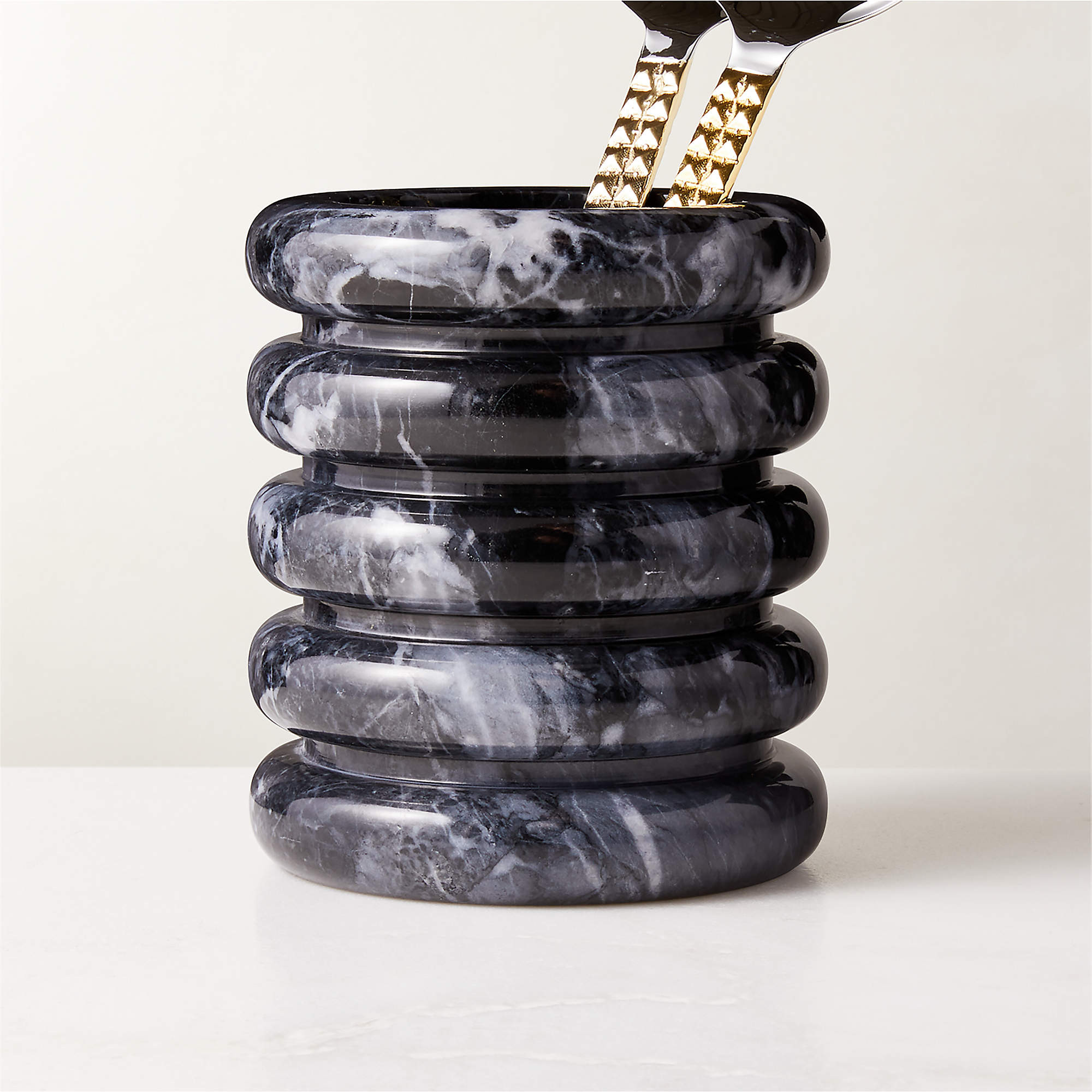 Turk Modern Black Marble Utensil Holder + Reviews | CB2 | CB2