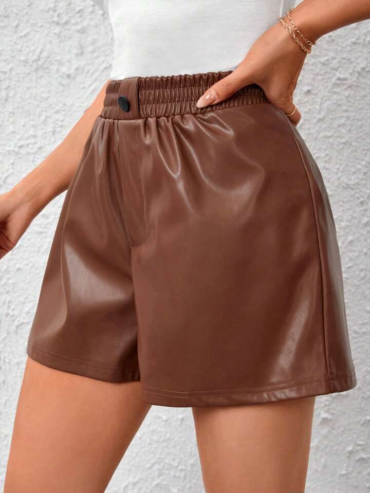 SHEIN Privé High Waist PU Leather Shorts | SHEIN