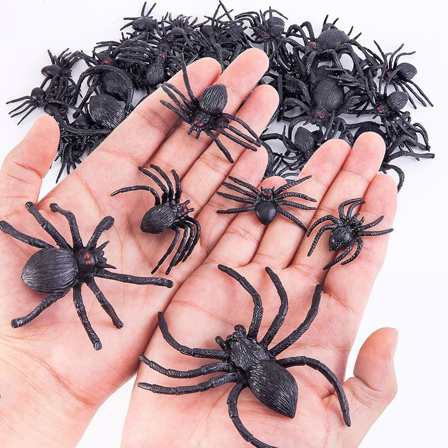 Amazon.com: JIALWEN 60 Pieces Realistic Plastic Spiders Black Fake Spider Toys and Spider Rings S... | Amazon (US)