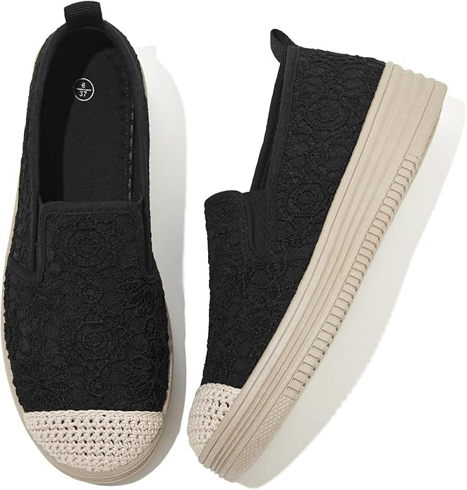 Shupua Womens Espadrilles Slip on Shoes Stylish Lace Casual Loafers Lightweight Platform Sneakers... | Amazon (US)