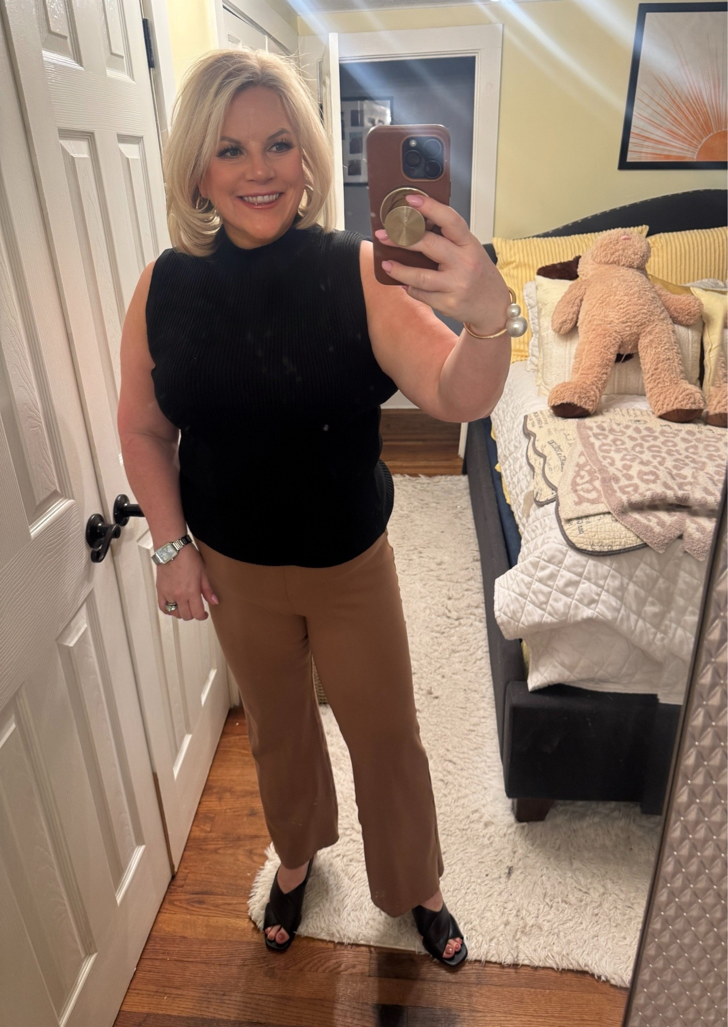 This is my "wear it now, wear it in the fall" work "uniform".
As soon as the weather cools, I'll add a cardigan or blazer. Also, I'll swap the heeled sandals for an ankle bootie.
Over 40 , business casual, wear to work

#LTKdayinmylife #LTKWorkwear #LTKOver40