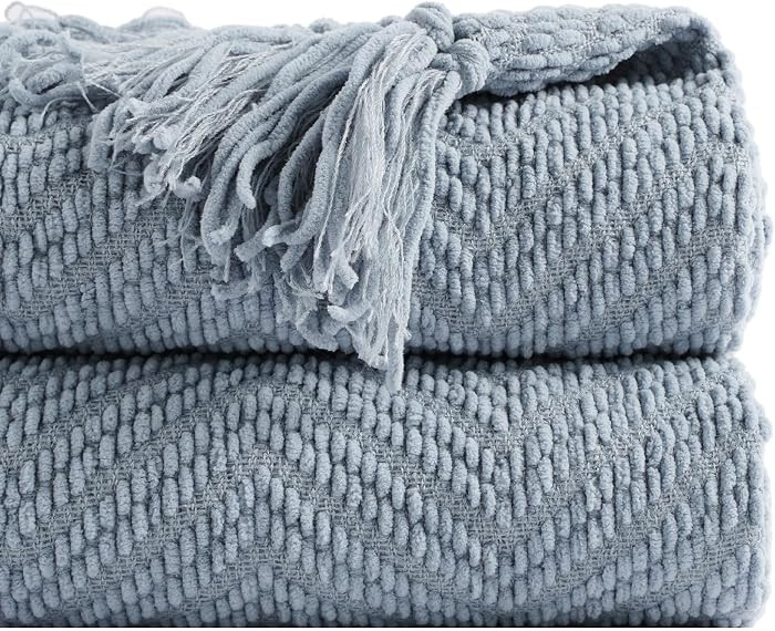 BATTILO HOME Blue Grey Throw Blanket for Couch, Chenille Knit Throw Blankets, Super Soft Dusty Bl... | Amazon (US)
